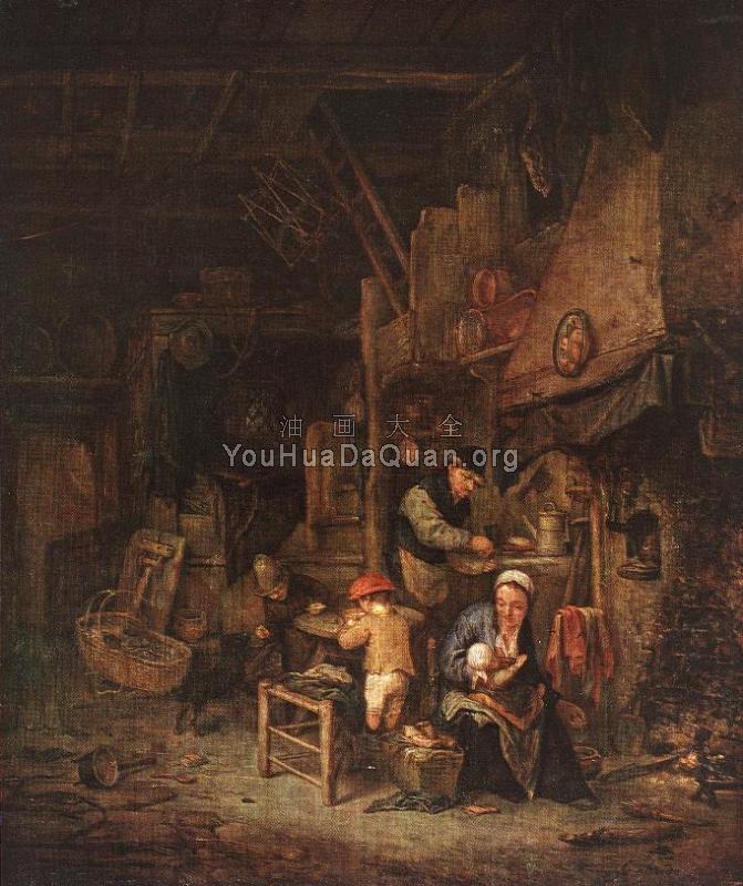 Interior with a Peasant Family - 阿德里安·扬斯·范·奥斯塔德